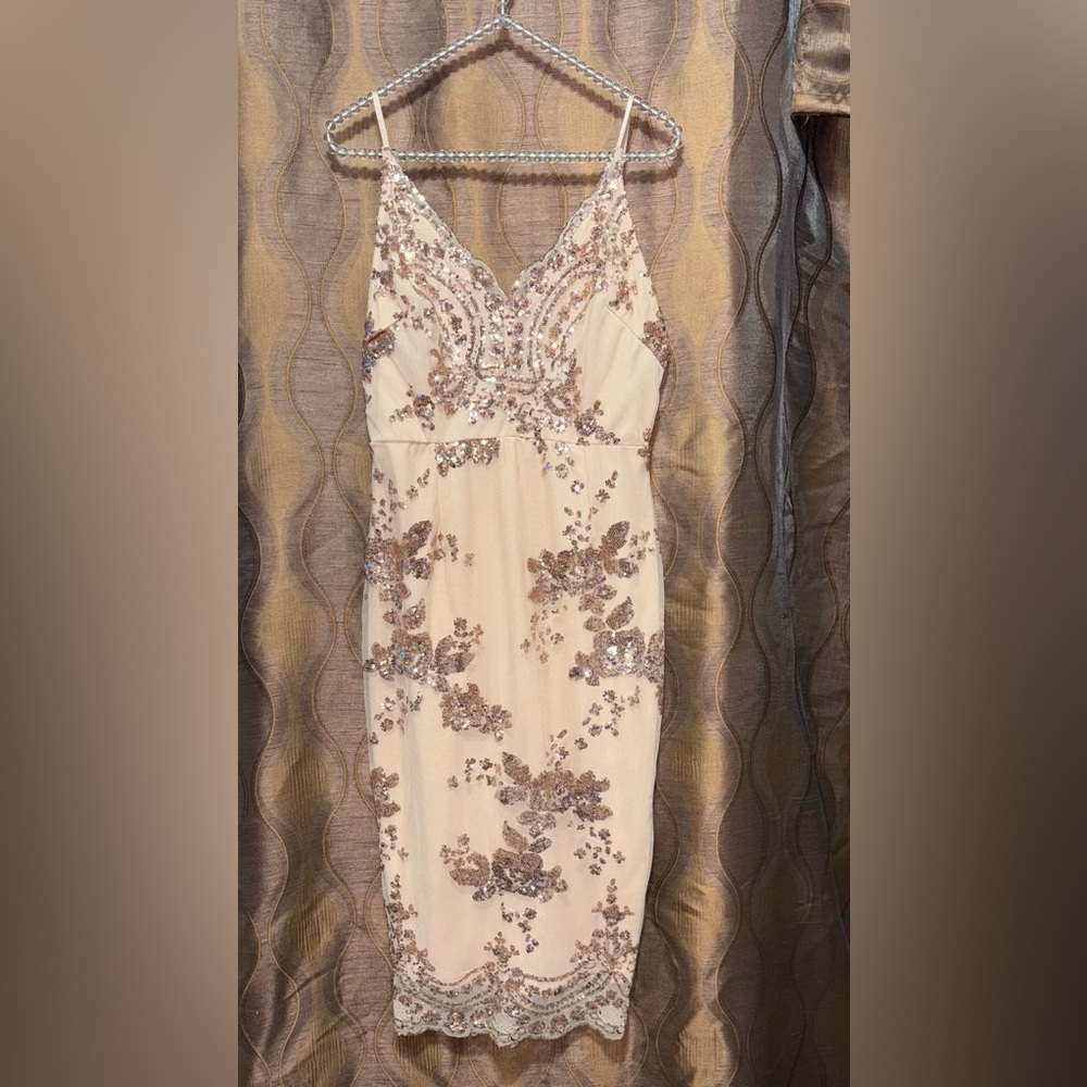 Elegant Sequin Embellished Cream Dress